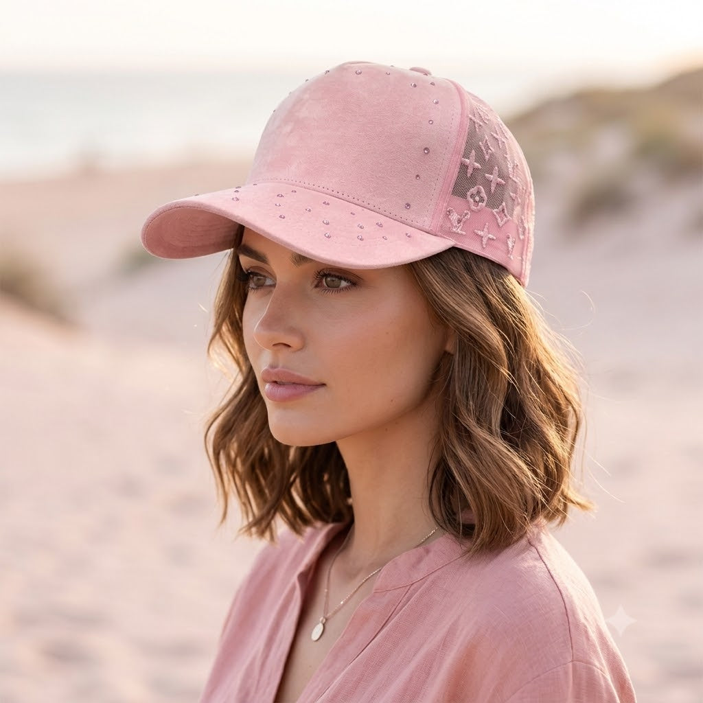 5 Panel Suede Front with Stone Organze with Embroidery Contemporary Wholesale Caps