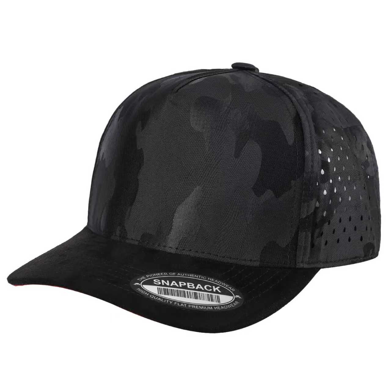 51L>5PANEL CAMO HEAD, SUEDE BILL, W/LASER VENTED TCCSL