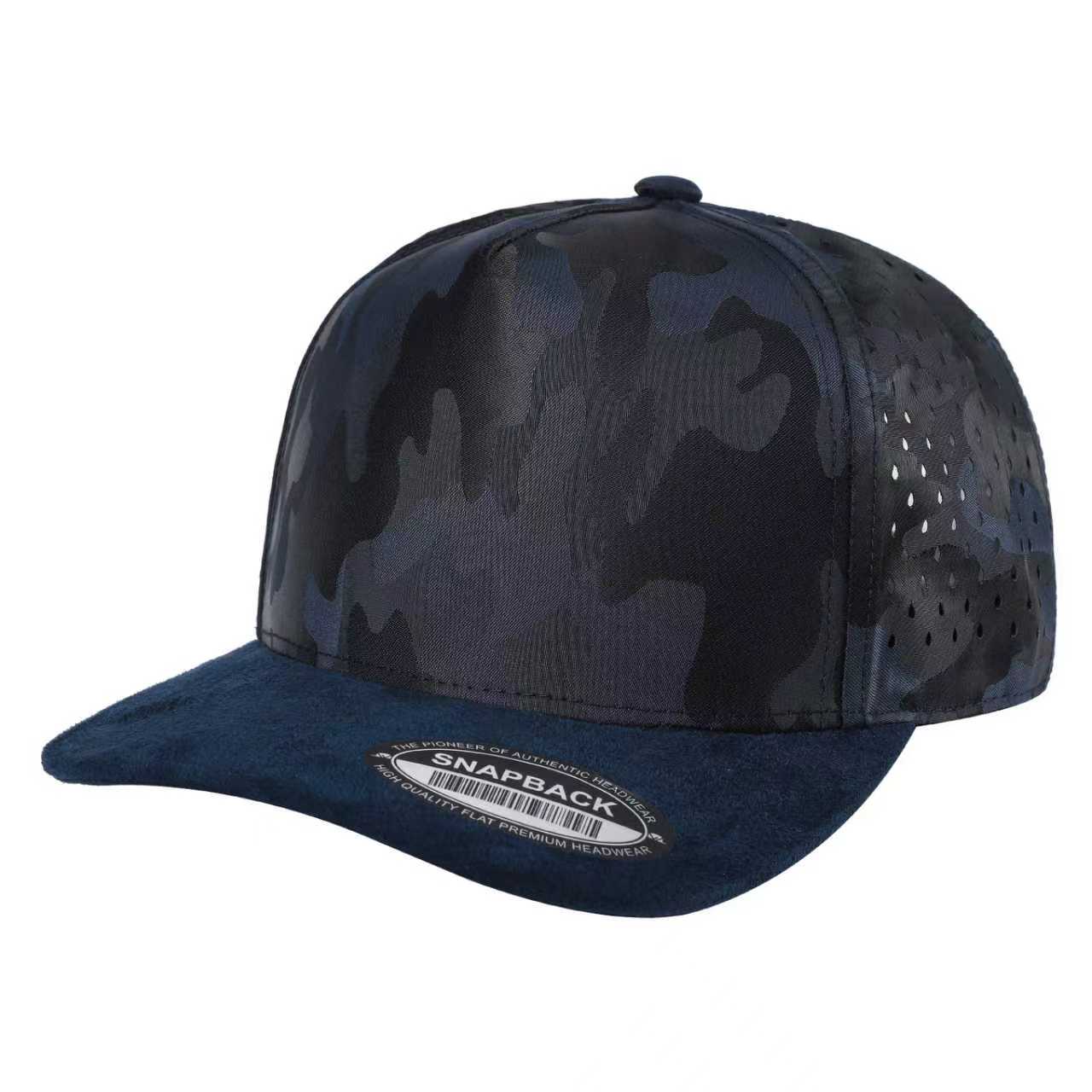 51L>5PANEL CAMO HEAD, SUEDE BILL, W/LASER VENTED TCCSL