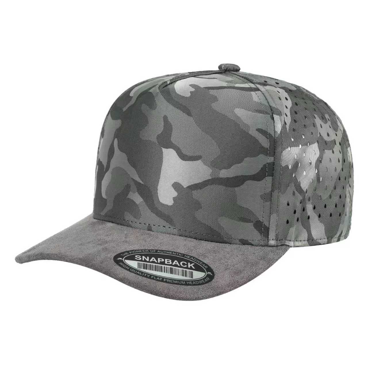 TCCSL-DZ-5PANEL CAMO HEAD, SUEDE BILL, W/LASER VENTED