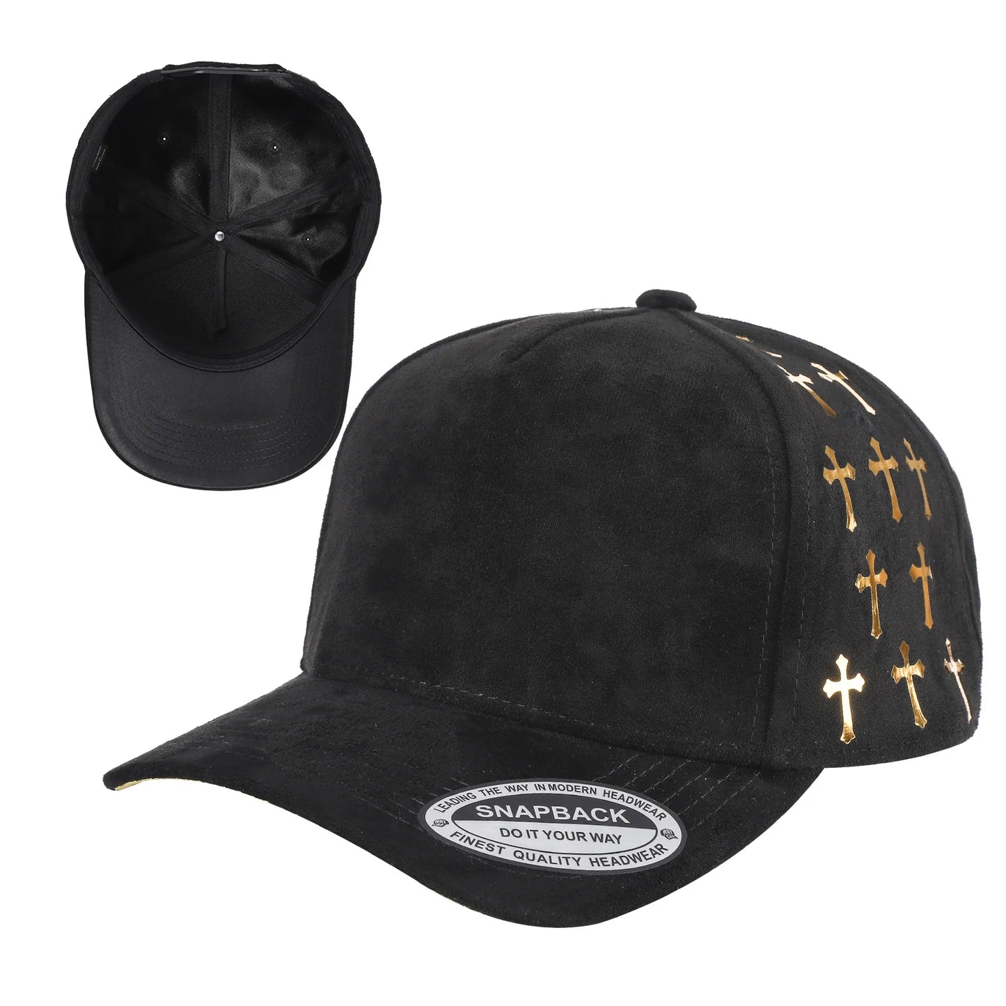 TC-5SSTG-PC-5PANEL SUEDE FABRIC CAP WITH SATIN GILDING DESIG