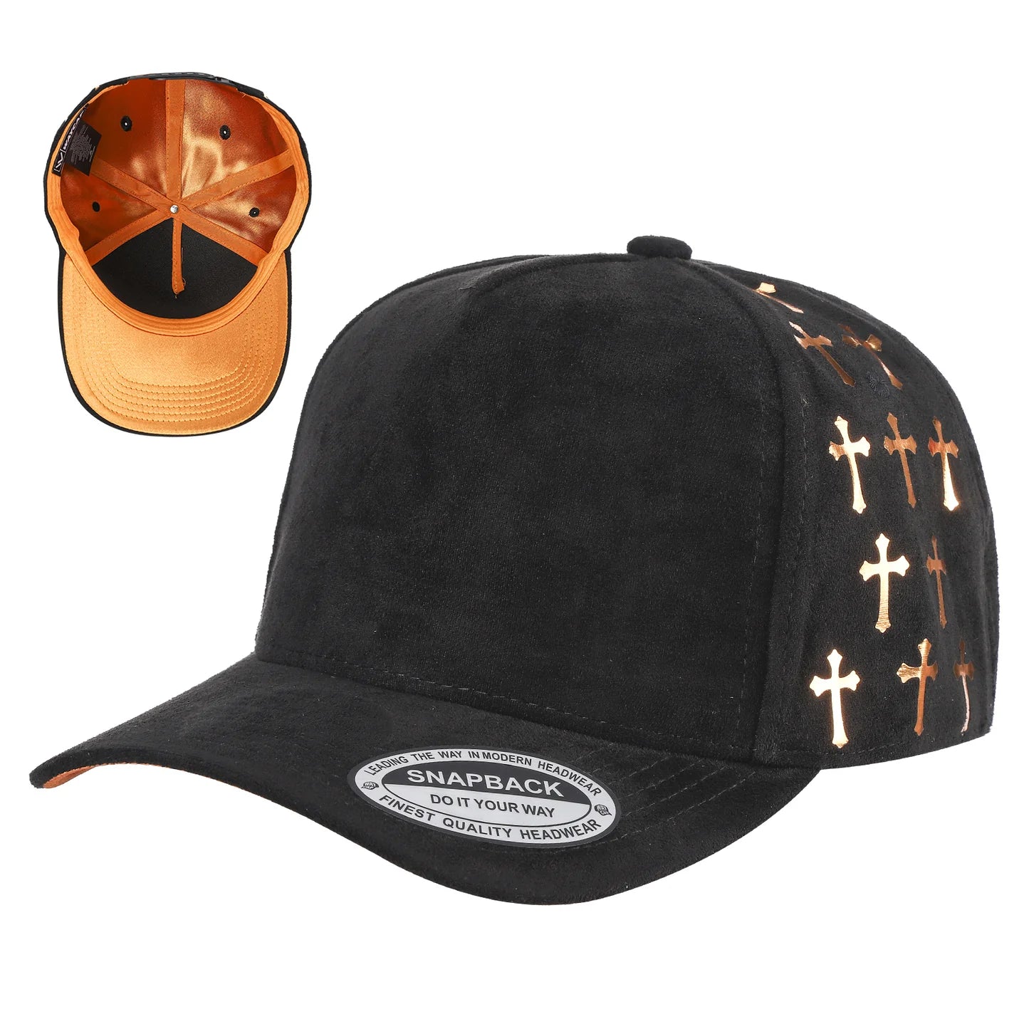 TC-5SSTG-PK3-5PANEL SUEDE CAP WITH SATIN GILDING DESIGN-3PCS/PACK