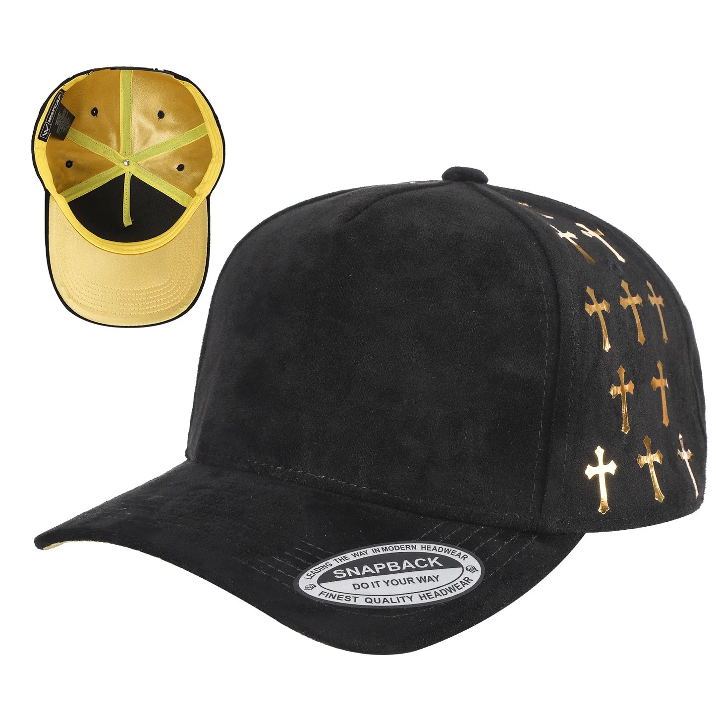 TC-5SSTG-PC-5PANEL SUEDE FABRIC CAP WITH SATIN GILDING DESIG