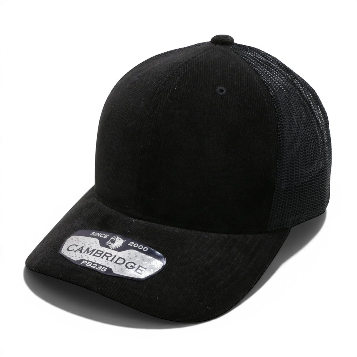 Black PB235 6 panel corduroy mesh structured adjustable snapback blank cap for embroidery