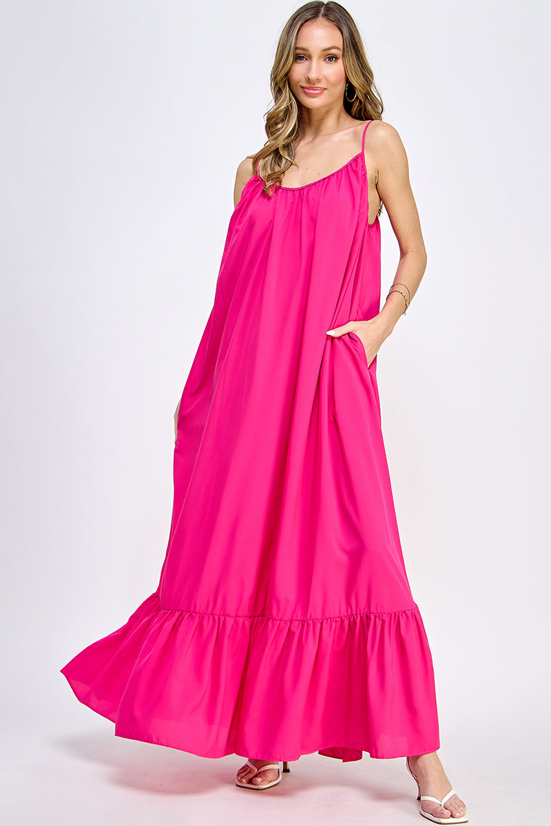 SD0142-WOVEN CAMI STRAPS SCOOP NECK MAXI DRESS