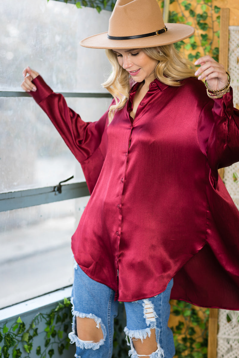 ST0130-1PC-OVERSIZE SATIN BUTTON UP SHIRTS-$27 (DISPLAY SAMPLE)