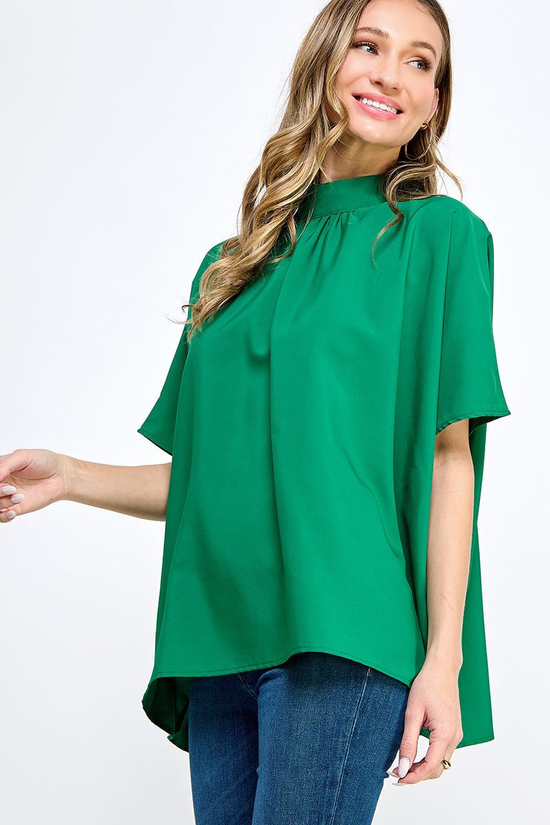 ST0170 Boxy Style Mock Neck Woven Top | Burzip Inc #ST0170