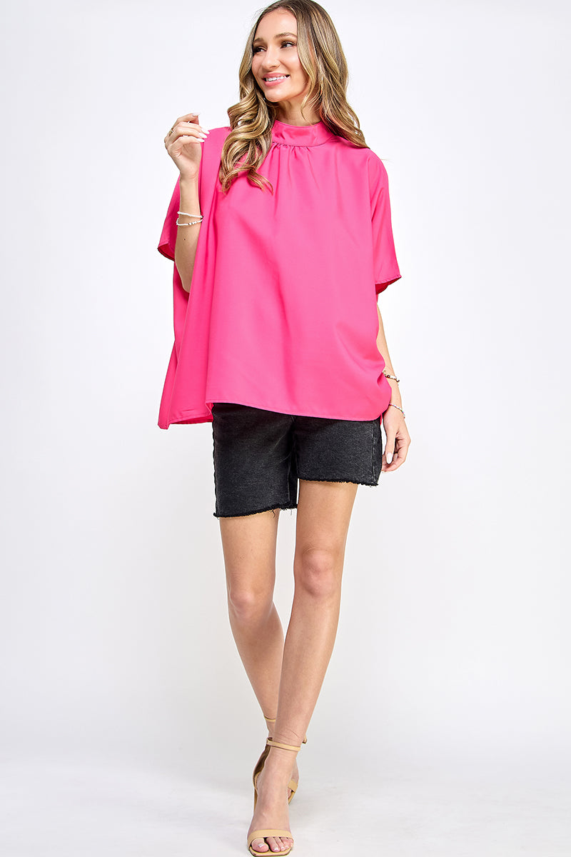 ST0170 Boxy Style Mock Neck Woven Top | Burzip Inc #ST0170