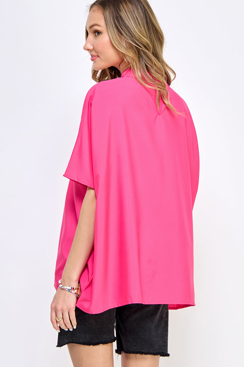 ST0170 Boxy Style Mock Neck Woven Top | Burzip Inc #ST0170