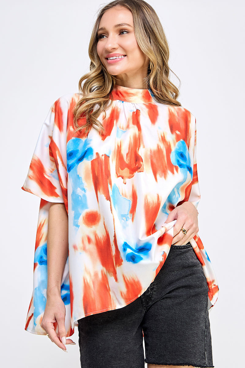 ST0170 Boxy Style Mock Neck Woven Top | Burzip Inc #ST0170