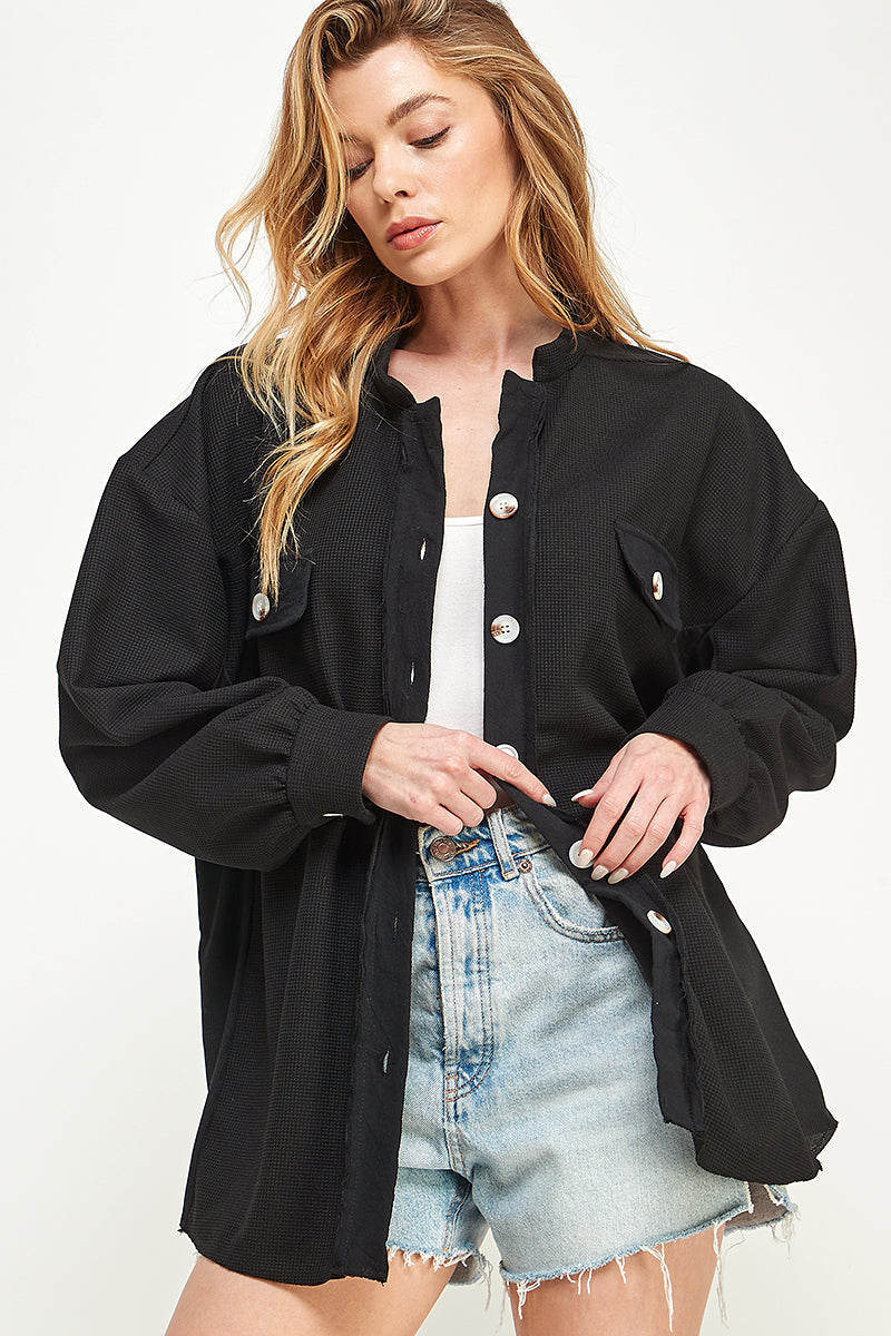 ST0176-LOOSE FIT BUTTON DOWN SHIRT SHACKET