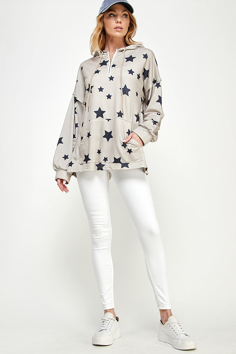 ST0181-LONG SLEEVE ZIPPER HOODIE DRAWSTRING TOP