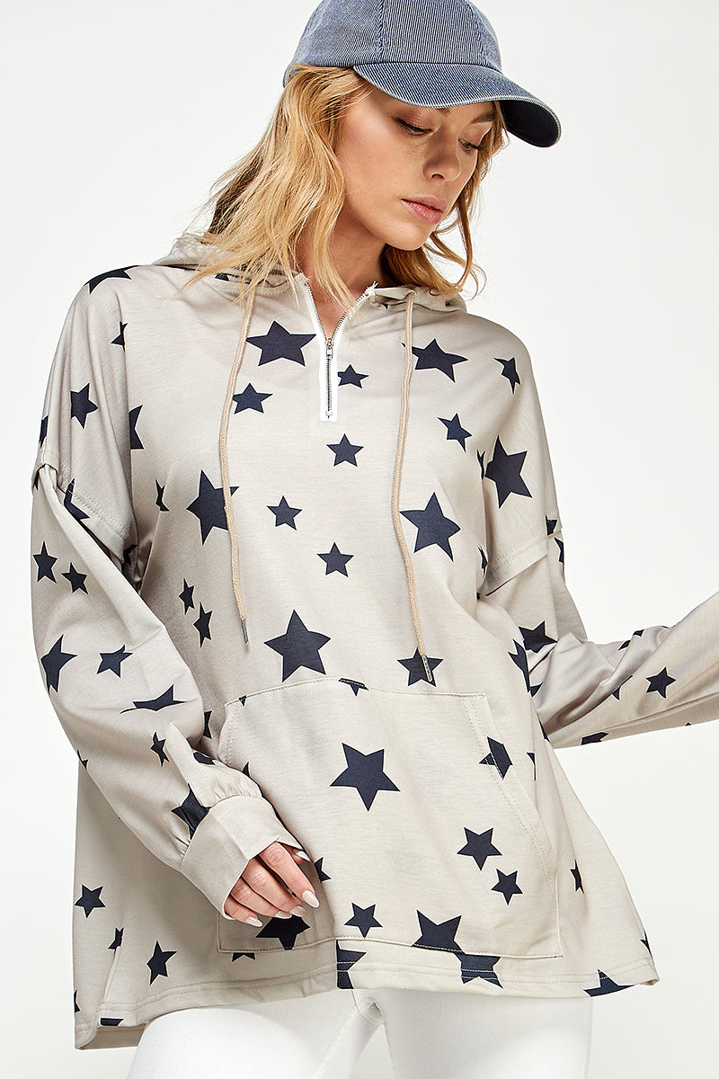 ST0181 Long Sleeve Zipper Hoodie Drawstring Top. | Burzip Inc #ST0181-LONG