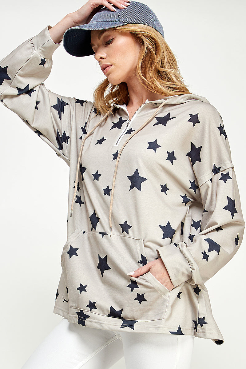 ST0181 Long Sleeve Zipper Hoodie Drawstring Top. | Burzip Inc #ST0181-LONG