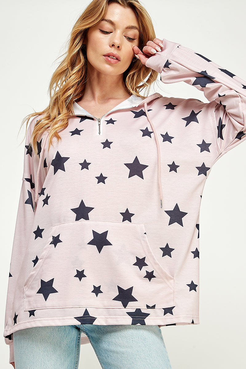 ST0181 Long Sleeve Zipper Hoodie Drawstring Top. | Burzip Inc #ST0181-LONG