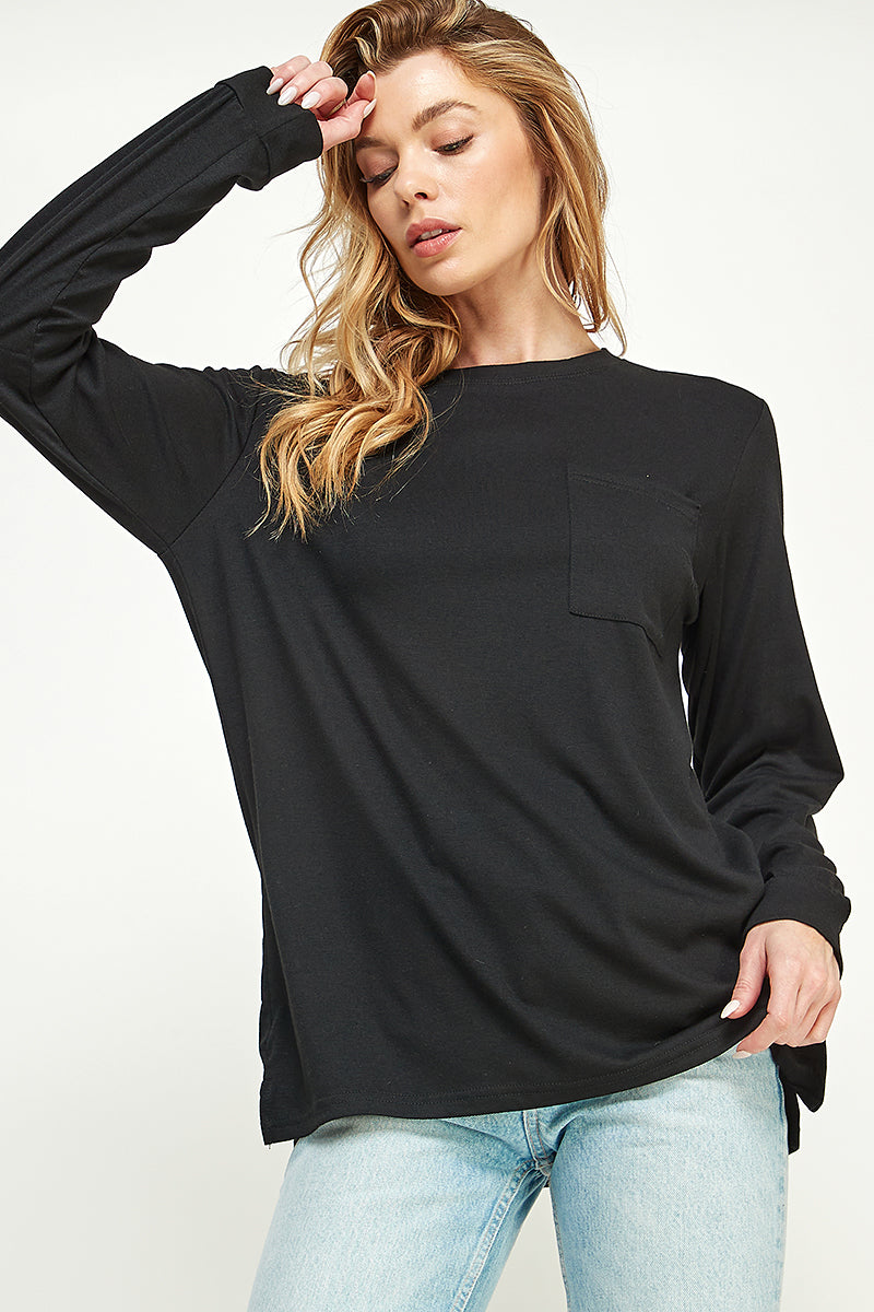 ST0189 Long Sleeve Round Neck with Pocket Side Tops | Burzip Inc #ST0189