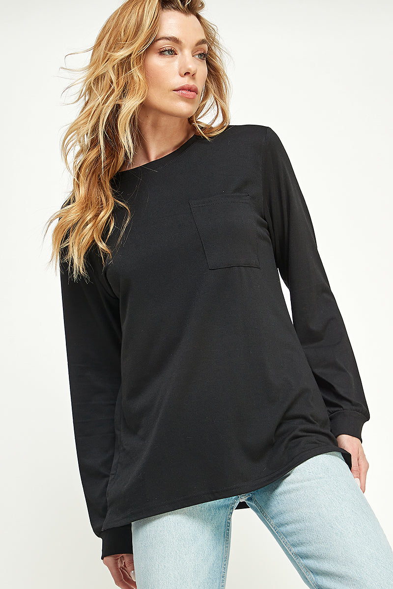ST0189 Long Sleeve Round Neck with Pocket Side Tops | Burzip Inc #ST0189