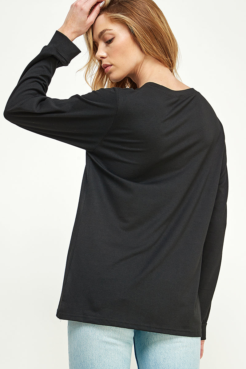 ST0189 Long Sleeve Round Neck with Pocket Side Tops | Burzip Inc #ST0189