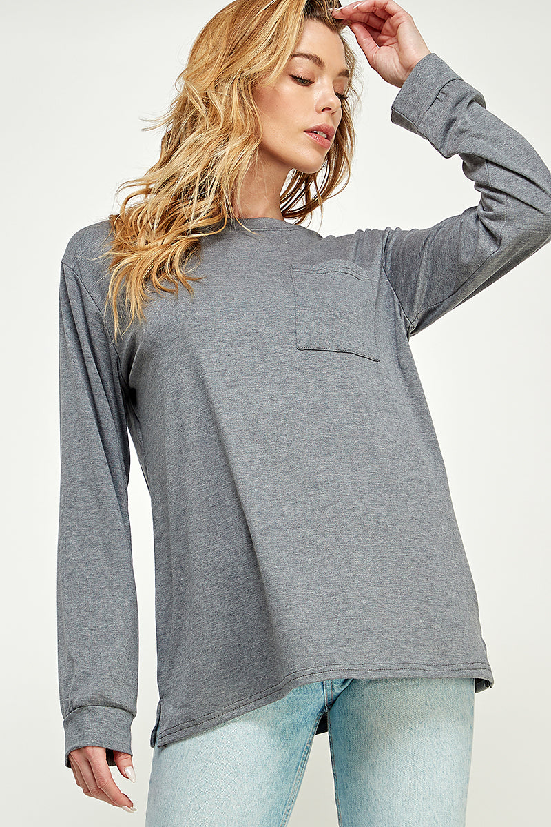 ST0189 Long Sleeve Round Neck with Pocket Side Tops | Burzip Inc #ST0189