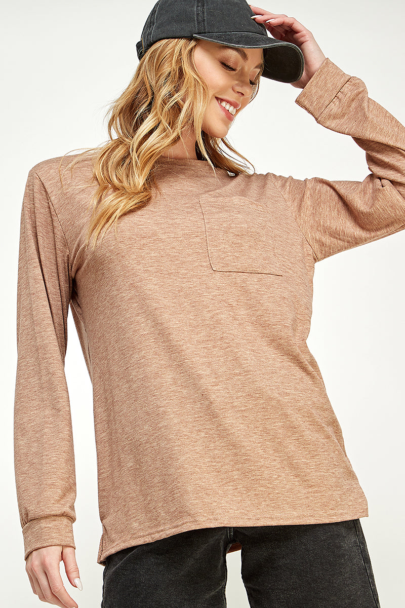 ST0189 Long Sleeve Round Neck with Pocket Side Tops | Burzip Inc #ST0189