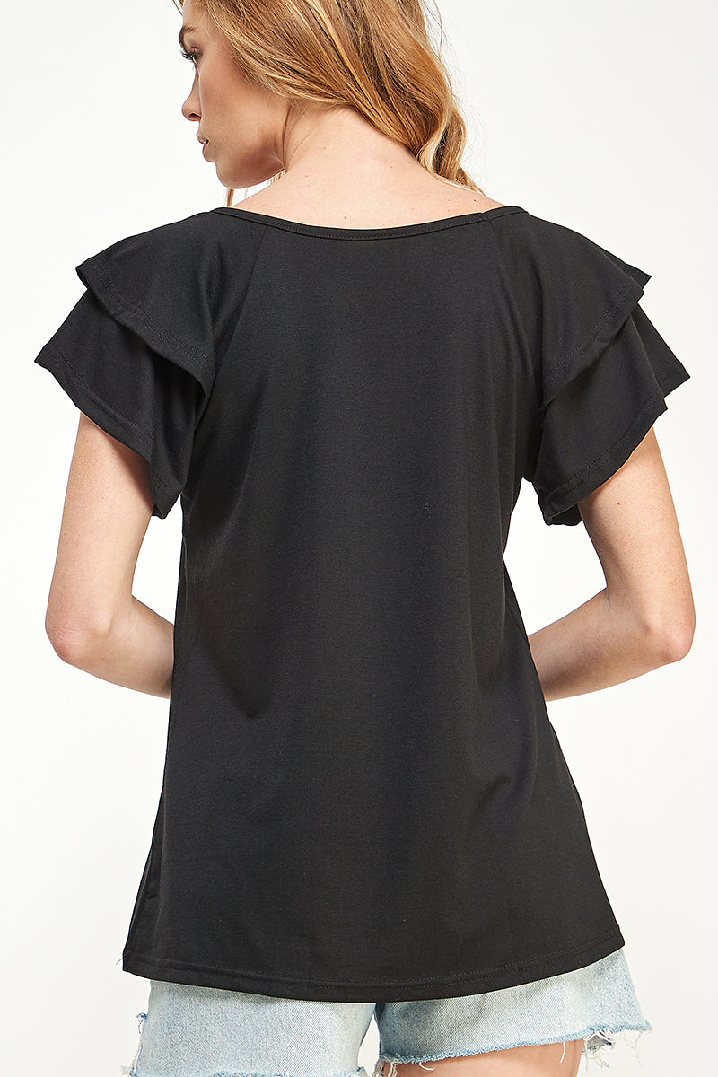 ST0191 Knit Double Ruffled Sleeve Top | Burzip Inc #ST0191