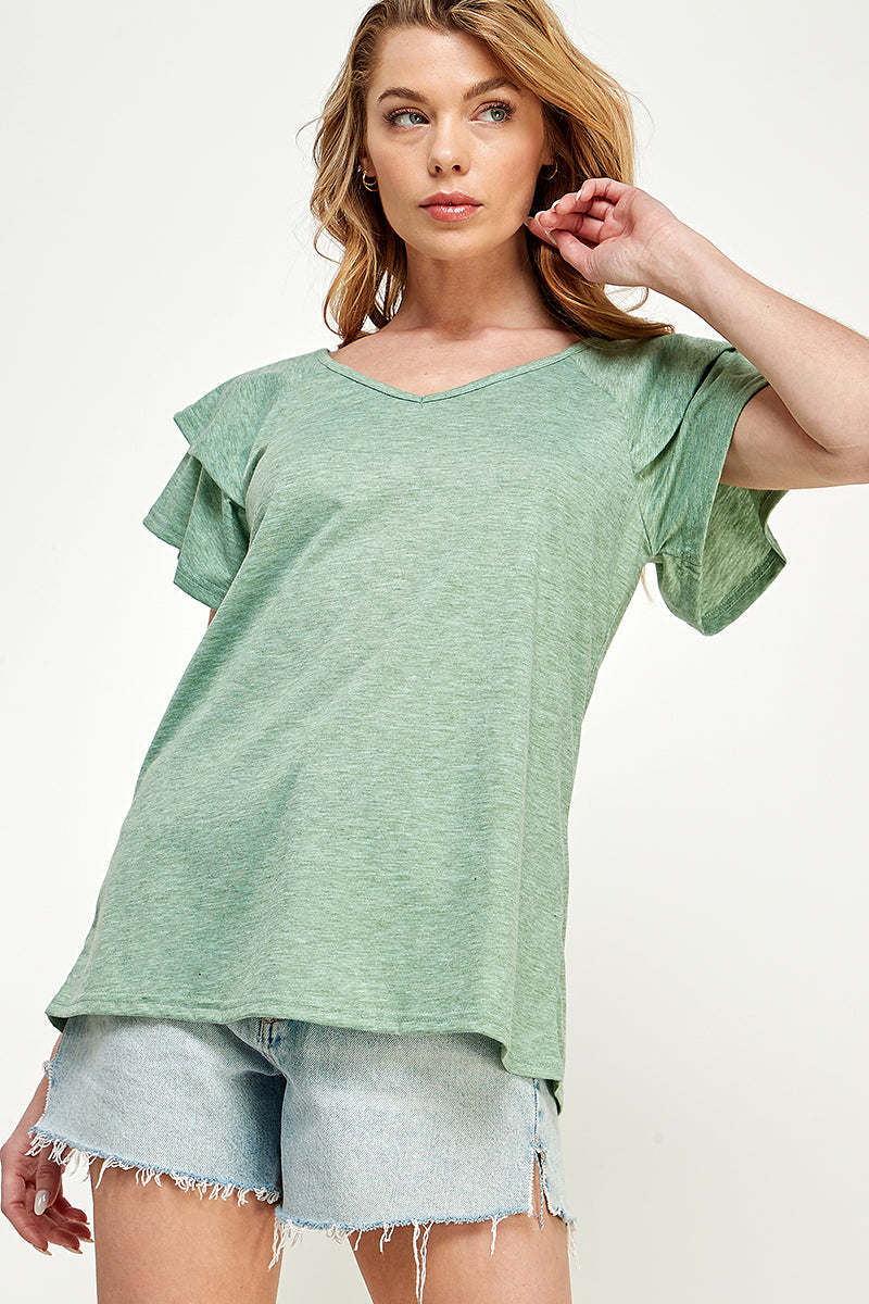 ST0191 Knit Double Ruffled Sleeve Top | Burzip Inc #ST0191