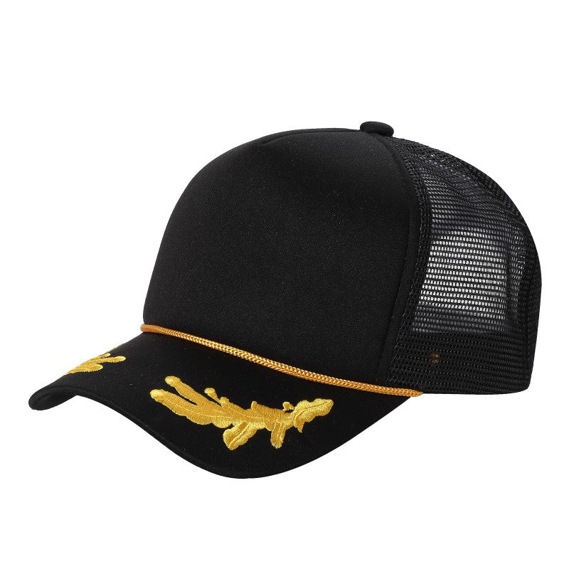 Sponge Foam Trucker mesh 5Panel with Captain Embroidery on Bill (WHOLESALE)
