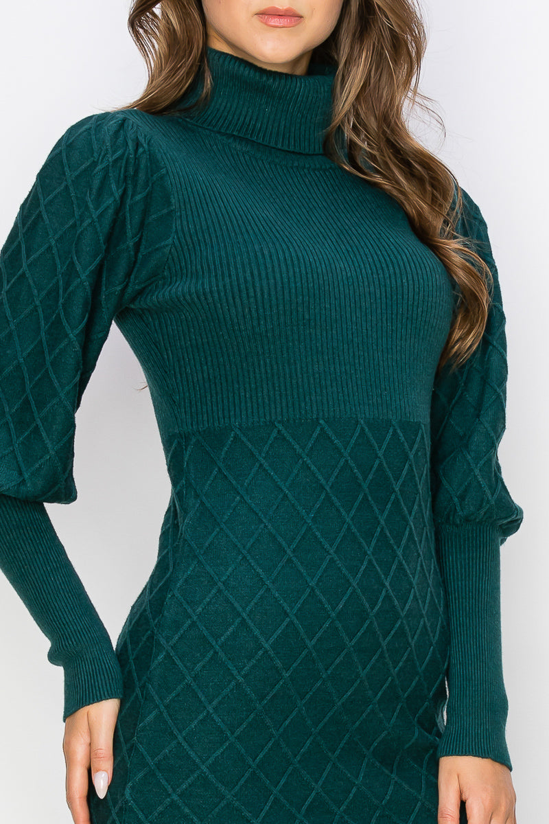 WD0020-1PC-DIAMOND-PATTERNED TURTLE NECK SWEATER DRESS-$20/PC (TEST SAMPLE)
