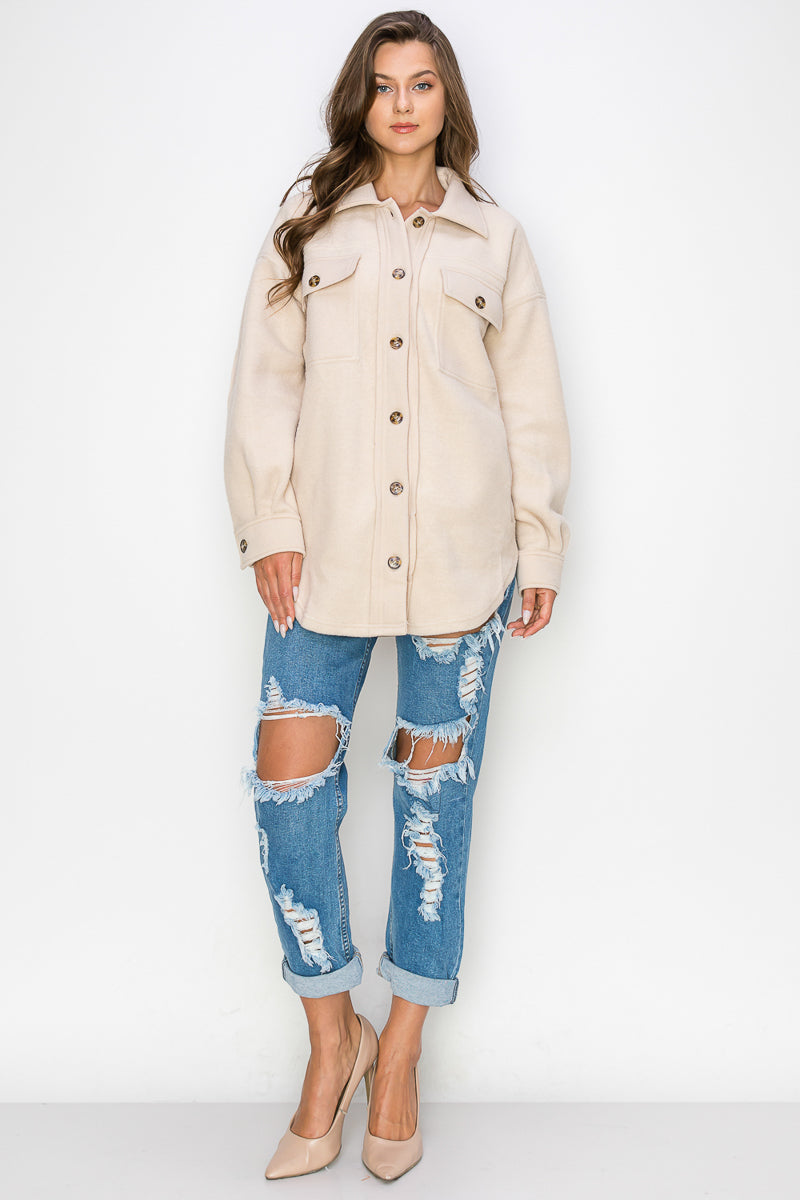 WK0022-1PC-FLEECE BUTTON DOWN OVERSIZED JACKET-$30 (TEST SAMPLE)