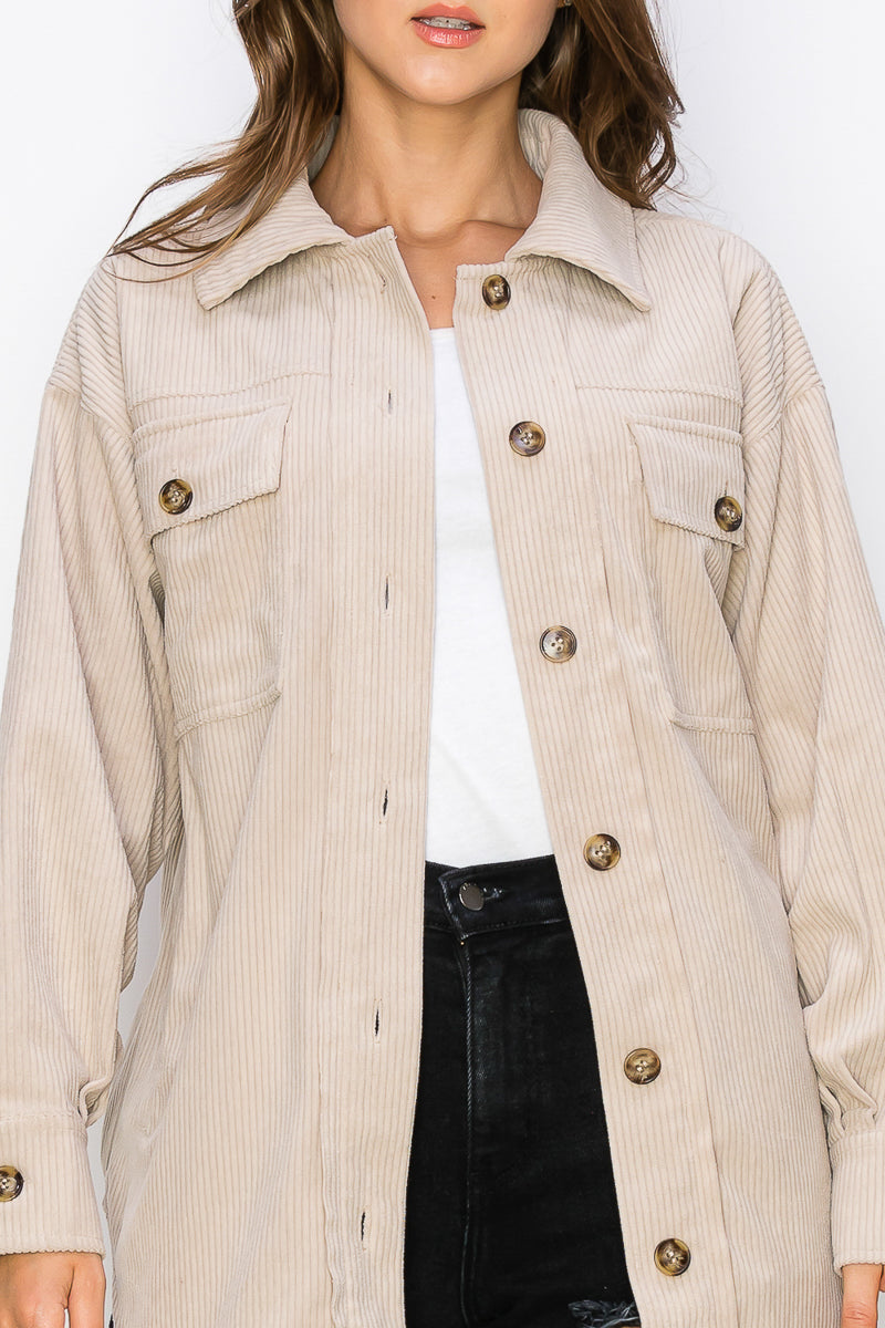 WK0023 PK3 Corduroy Button Front Shacket | Burzip Inc #WK0023-PK3