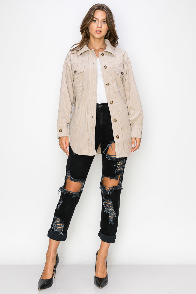 WK0023 PK3 Corduroy Button Front Shacket | Burzip Inc #WK0023-PK3