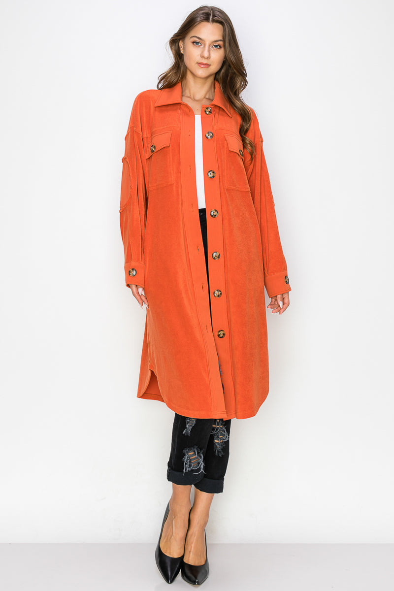 WK0029-REVERSE FLEECE DROP-SLEEVE LONG JACKET