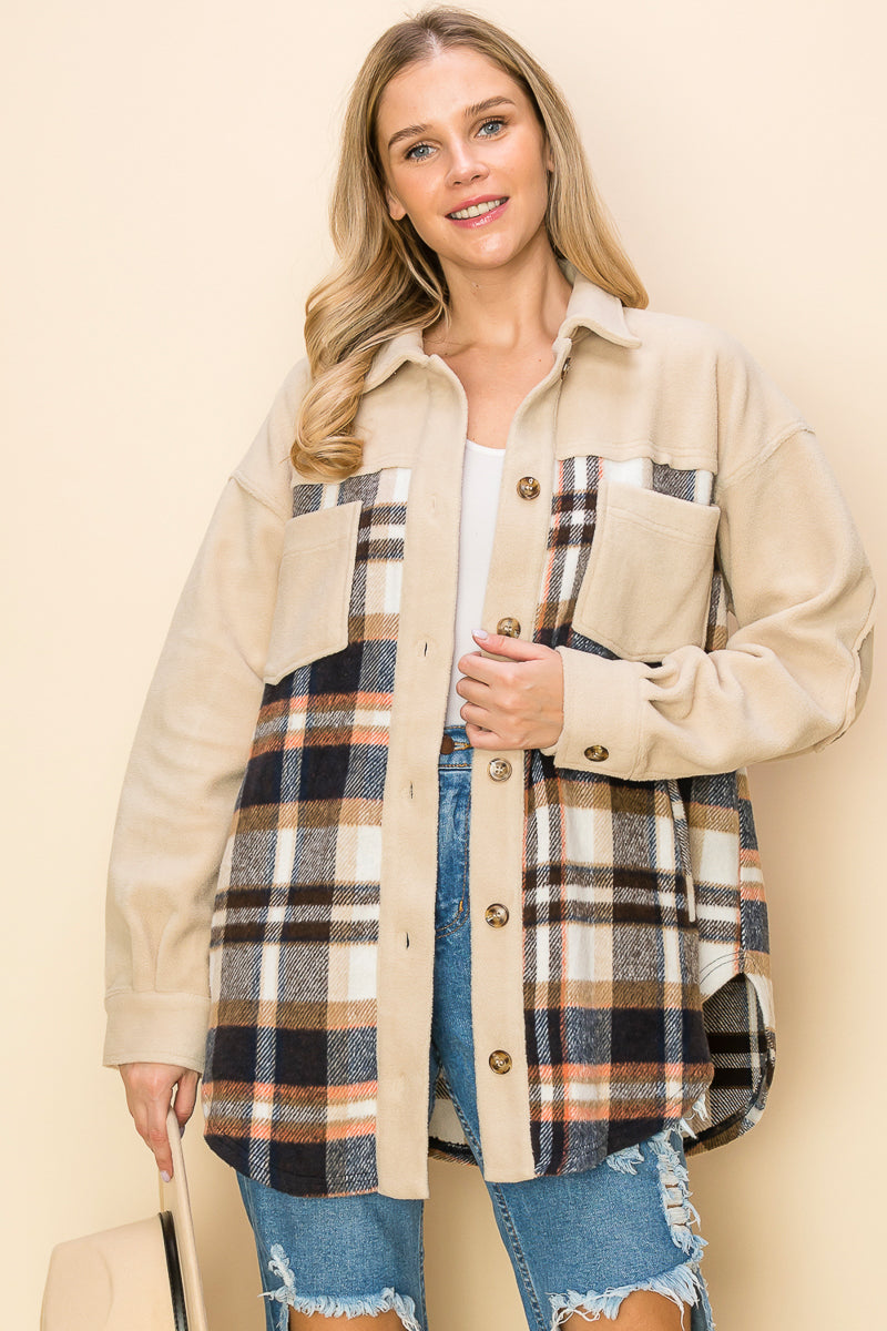 WK0044 PK3 Plaid Long Sleeve Shacket | Burzip Inc #WK0044-PK3