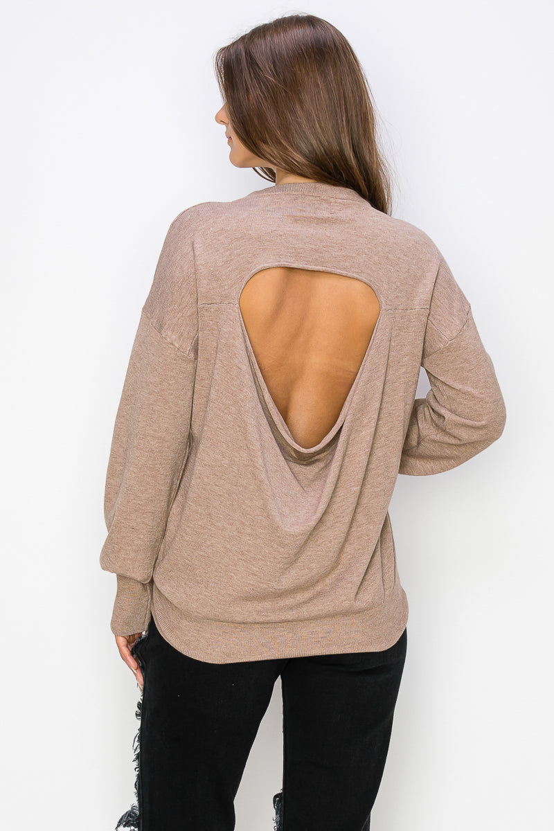 WT0001-CUTOUT DRAPED BACK PULLOVER/