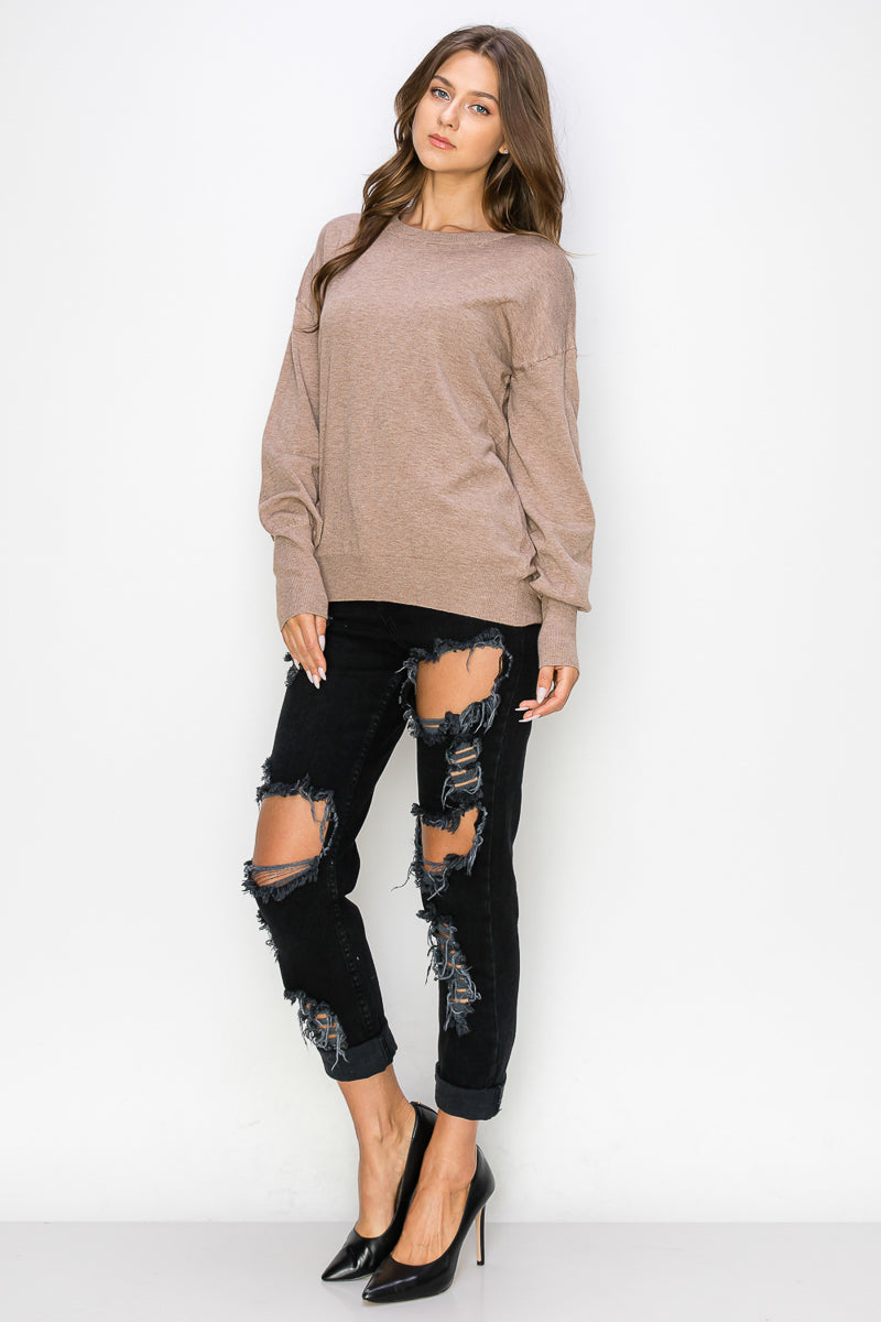 WT0001-WHOLESALE-CUTOUT DRAPED BACK PULLOVER (SMLXL)