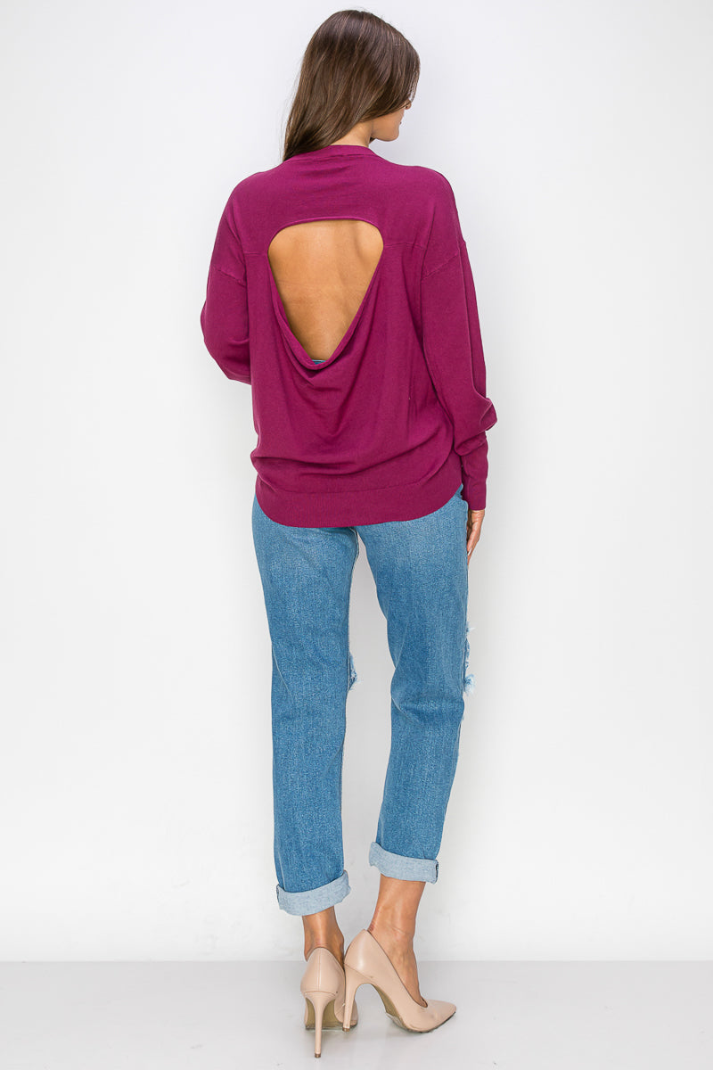 WT0001-WHOLESALE-CUTOUT DRAPED BACK PULLOVER (SMLXL)