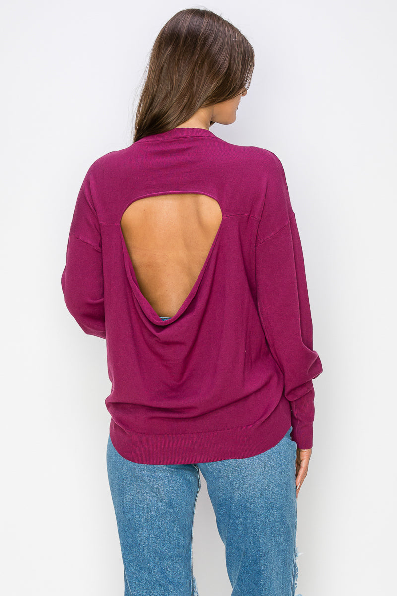 WT0001-WHOLESALE-CUTOUT DRAPED BACK PULLOVER (SMLXL)