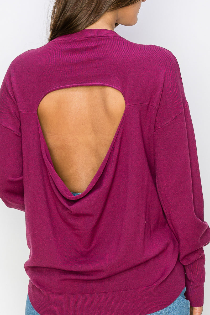 WT0001-WHOLESALE-CUTOUT DRAPED BACK PULLOVER (SMLXL)
