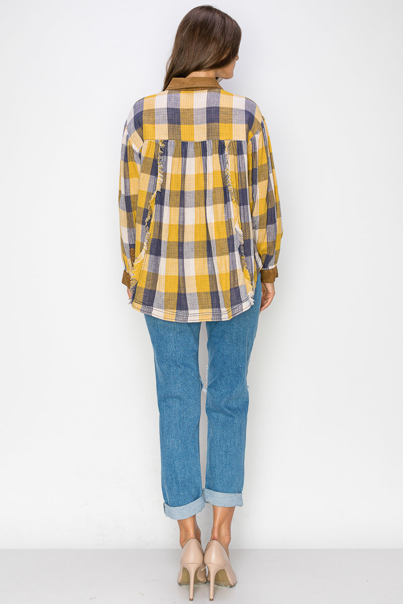 WT0035 PK3 Washed Balloon Sleeves Plaid Shirts | Burzip Inc #WT0035-PK3