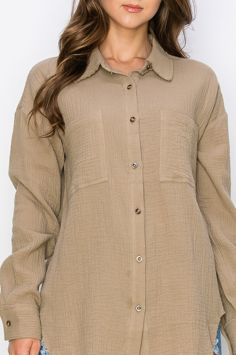 WT0039 PK4 Oversized Button Up Shirt | Burzip Inc #WT0039-PK4