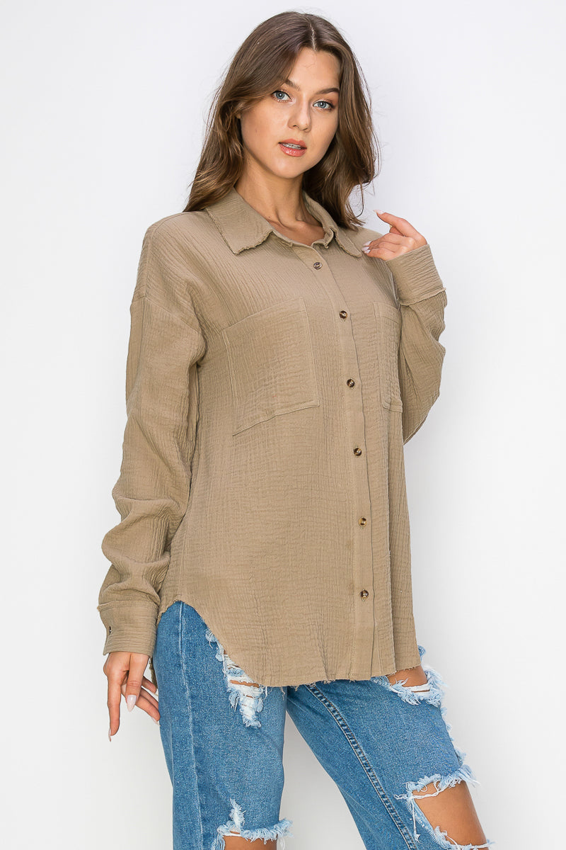 WT0039 PK4 Oversized Button Up Shirt | Burzip Inc #WT0039-PK4