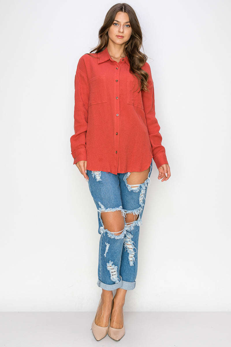 WT0039 PK4 Oversized Button Up Shirt | Burzip Inc #WT0039-PK4