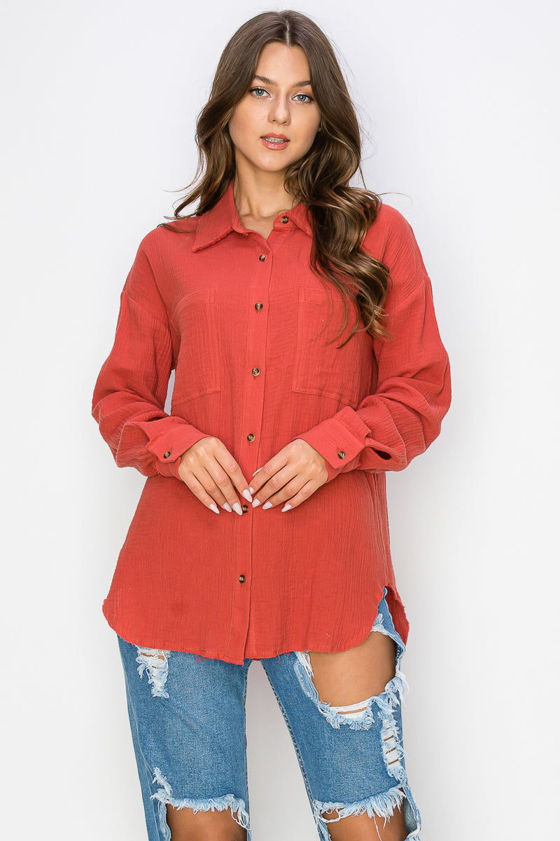 WT0039 PK4 Oversized Button Up Shirt | Burzip Inc #WT0039-PK4