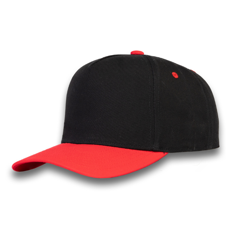 500 5 Panel Two-Tone Structured Snapback Cap Black Red