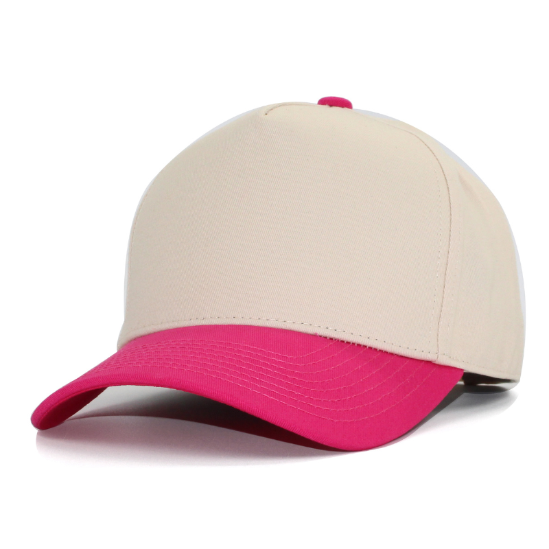 500 5 Panel Two-Tone Structured Snapback Cap Cream Hot Pink Black