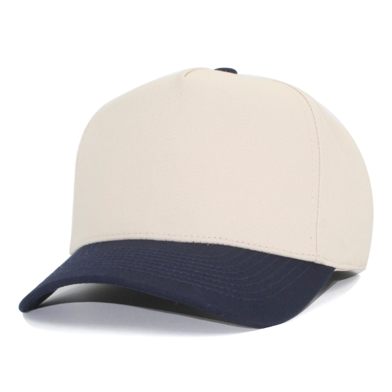 500 5 Panel Two-Tone Structured Snapback Cap Cream Navy