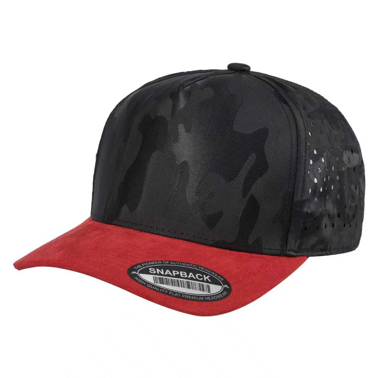51L>5PANEL CAMO HEAD, SUEDE BILL, W/LASER VENTED TCCSL