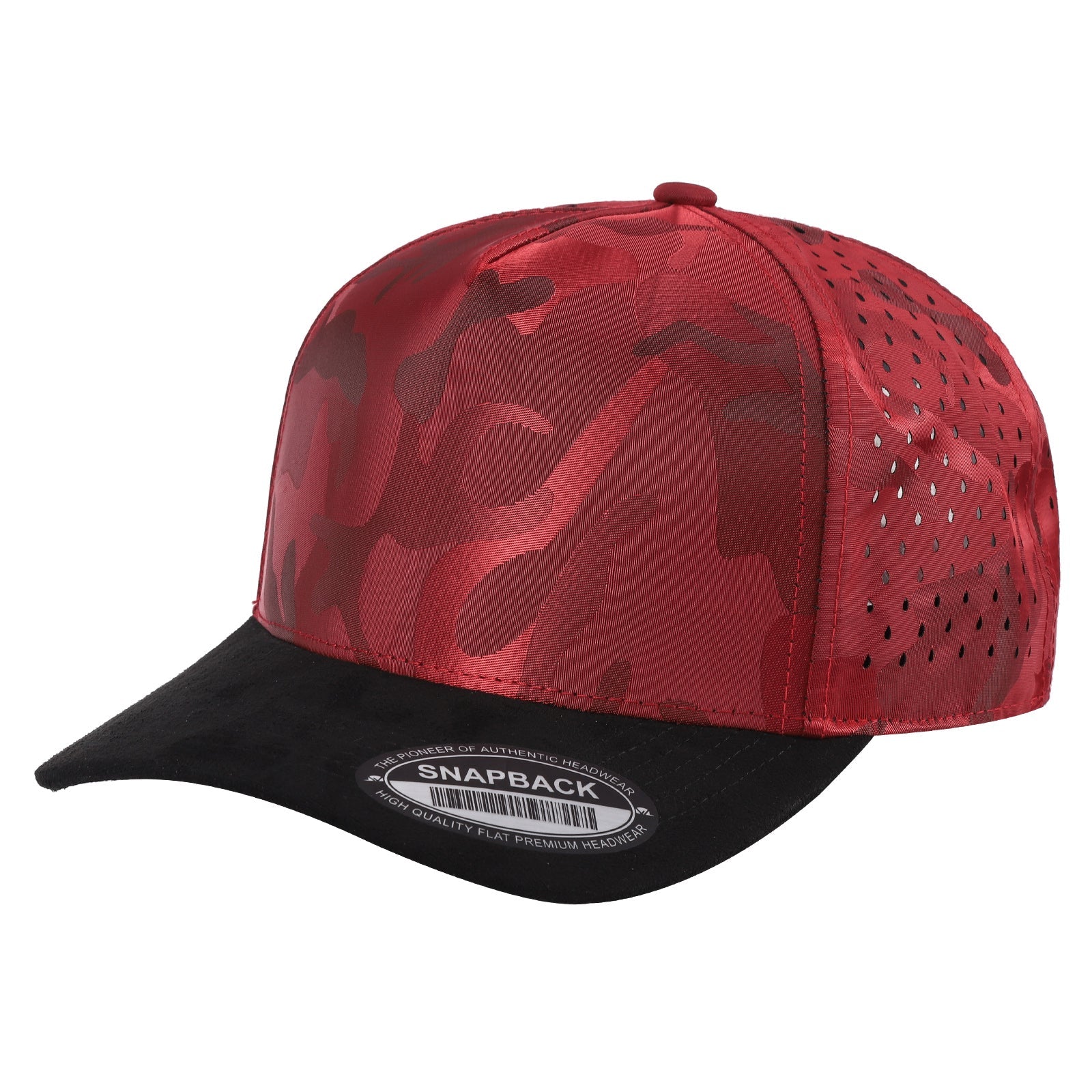 51L>5PANEL CAMO HEAD, SUEDE BILL, W/LASER VENTED TCCSL
