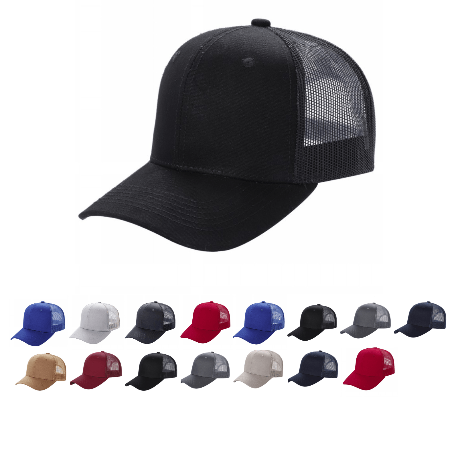 6CTM - 6 Panel Curve Trucker Mesh Solid Hat