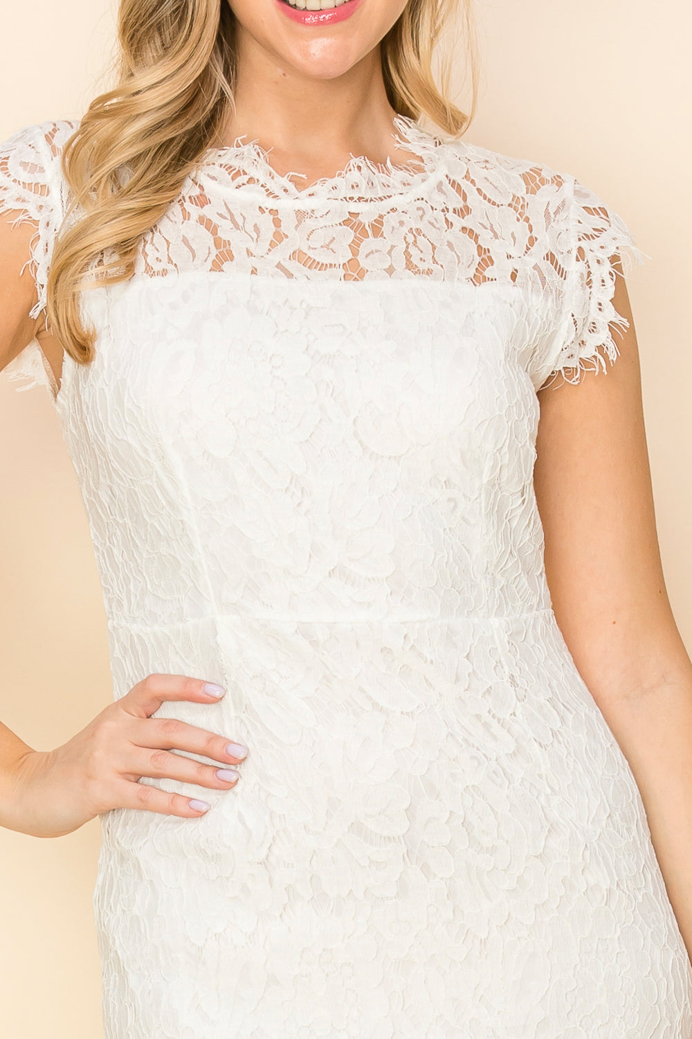 SD0140-(SMLXL:1111=4pcs)-BODYCON LACE MIDI DRESS-$18